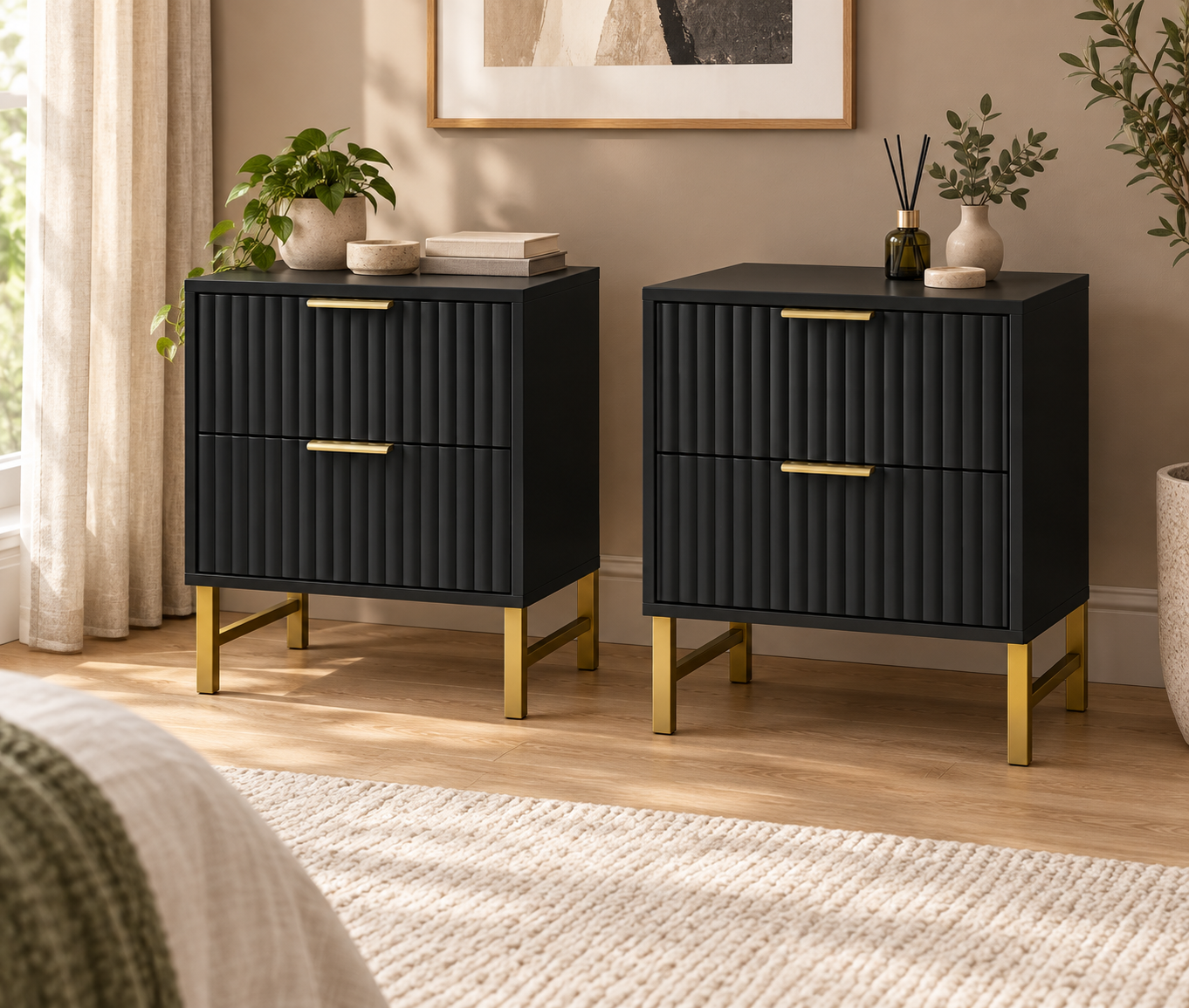 Jake-James Black Fluted Bedroom Collection – Triple Wardrobe - Image 4