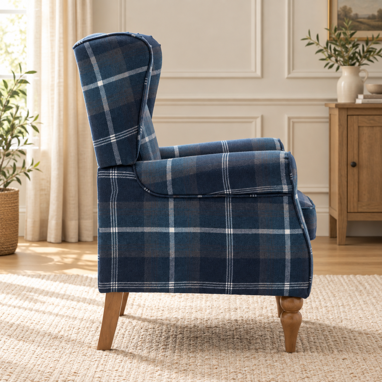 Highland Blue Check Wingback Chair - Image 2