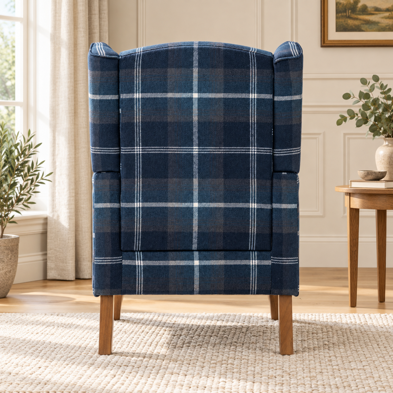 Highland Blue Check Wingback Chair - Image 4