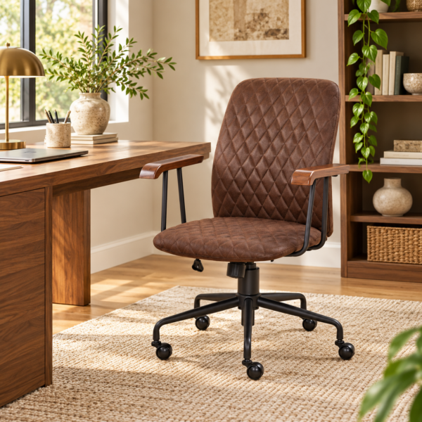The Oxford Brown Quilted Office Chair with Wood-Effect Arms