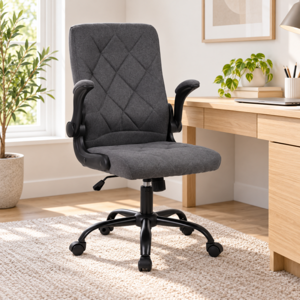 The Henley Grey Space-Saving Office Chair with Flip-Up Arms