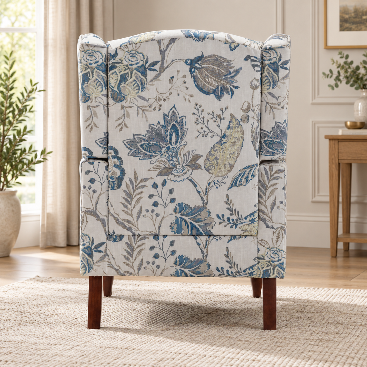 Blue Botanical Wingback Chair - Image 4