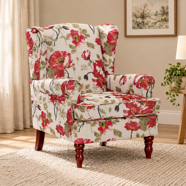 Poppy Floral Wingback Chair