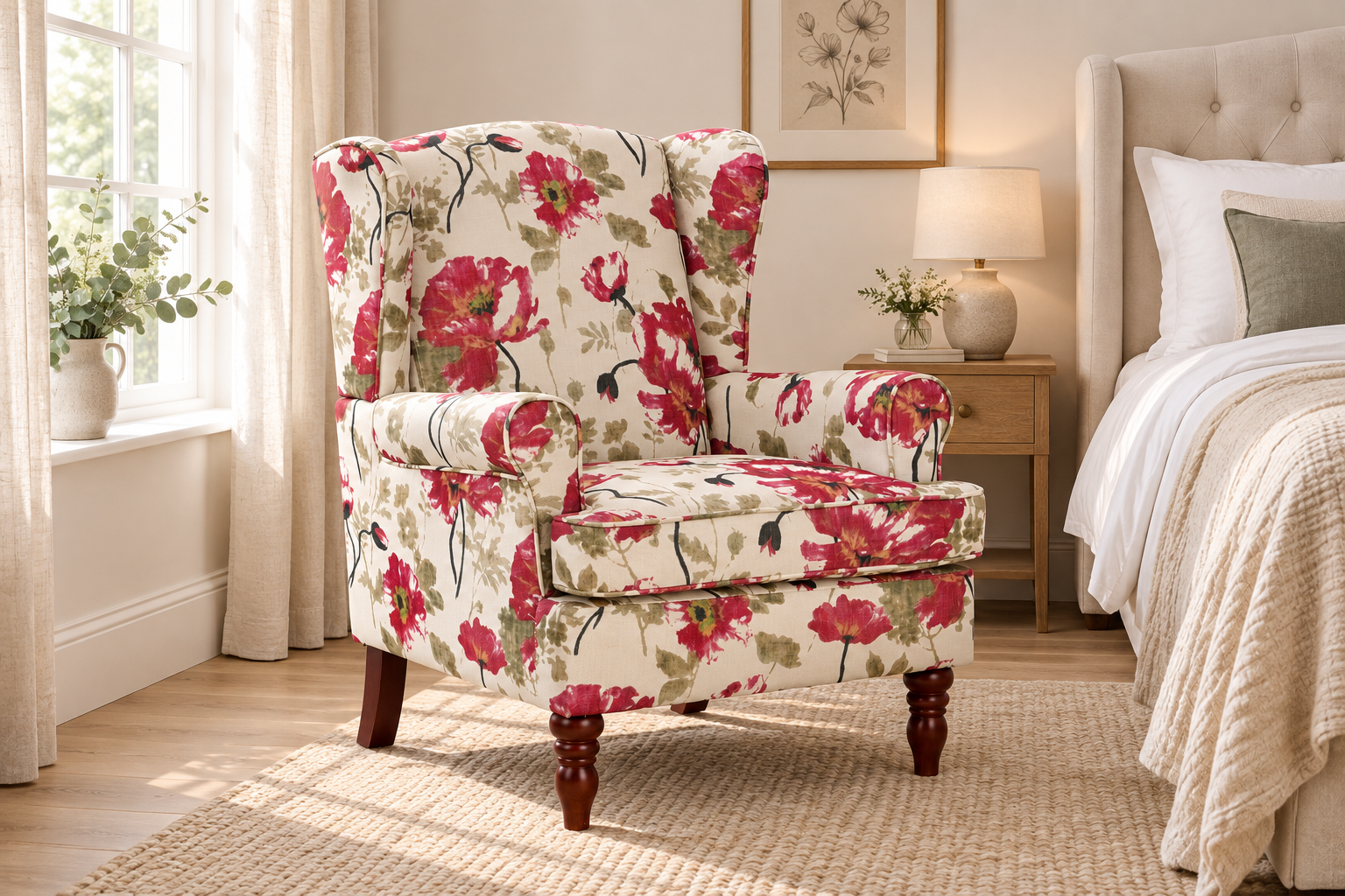 Poppy Floral Wingback Chair - Image 3