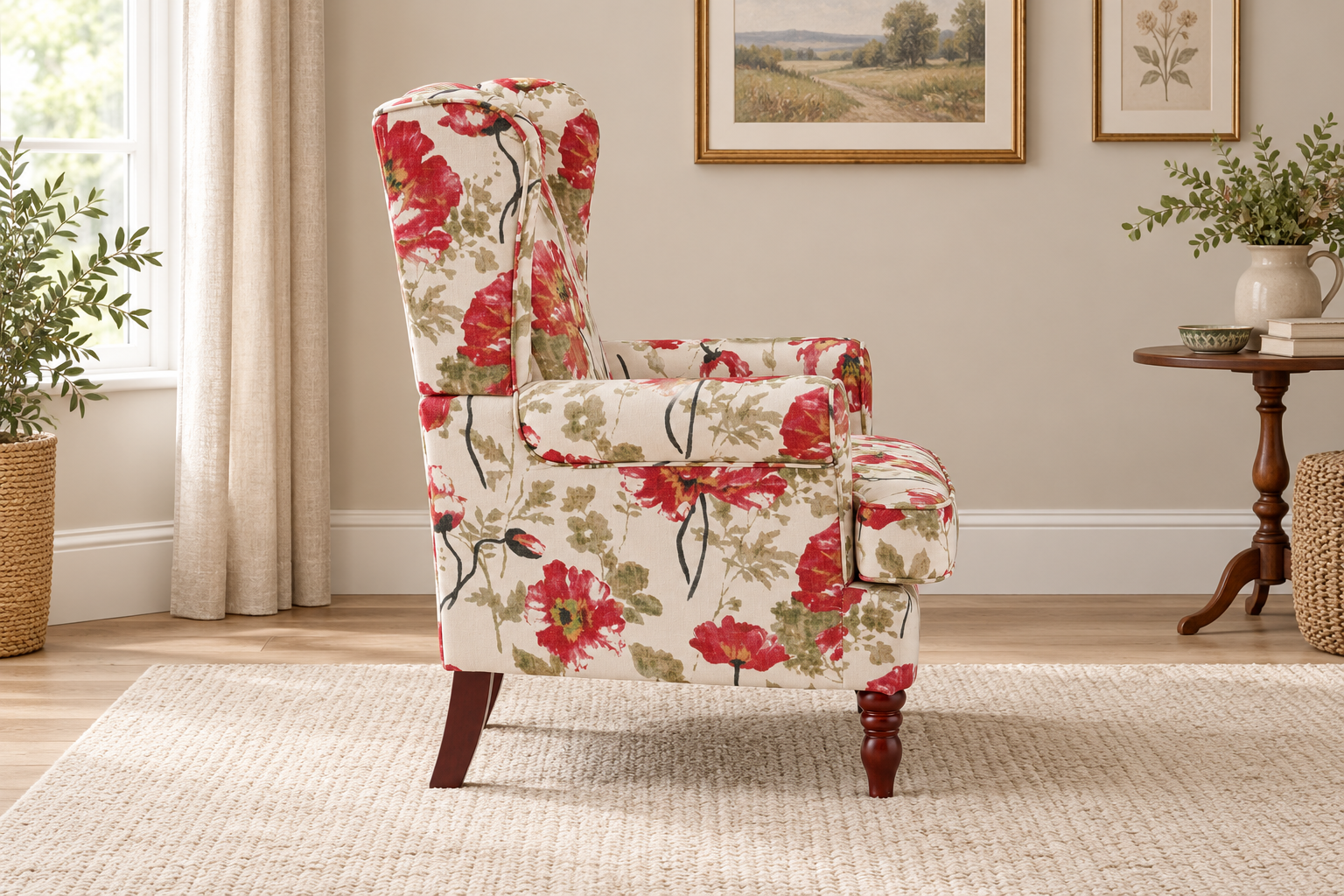 Poppy Floral Wingback Chair - Image 4