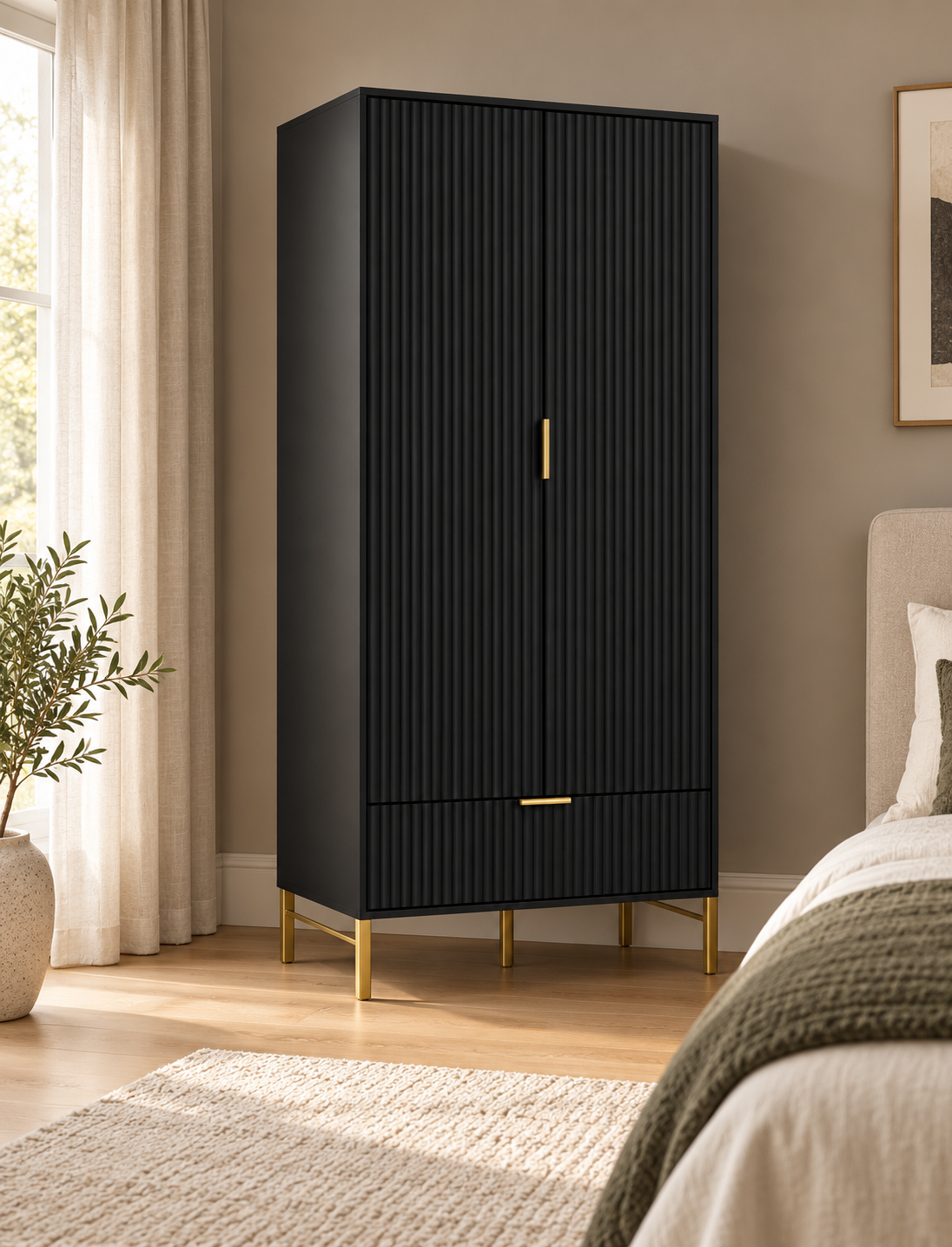 Jake-James Black Fluted Bedroom Collection – Double Wardrobe - Image 2