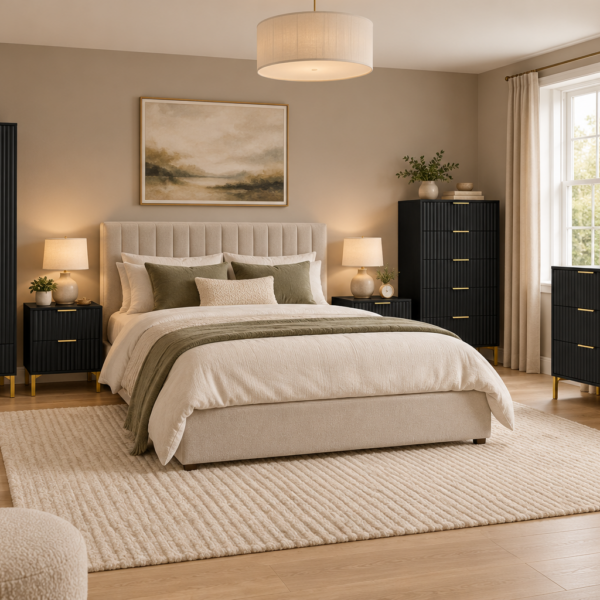 Jake-James Black Fluted Bedroom Collection – Double Wardrobe