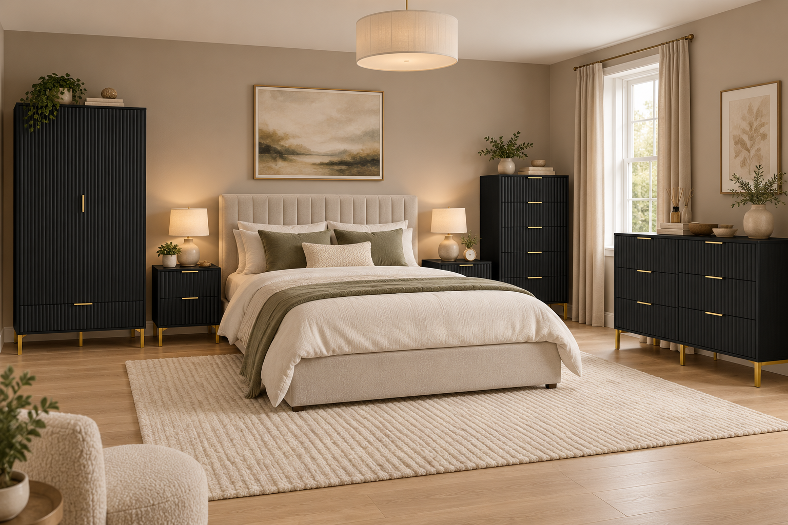 Jake-James Black Fluted Bedroom Collection – Double Wardrobe
