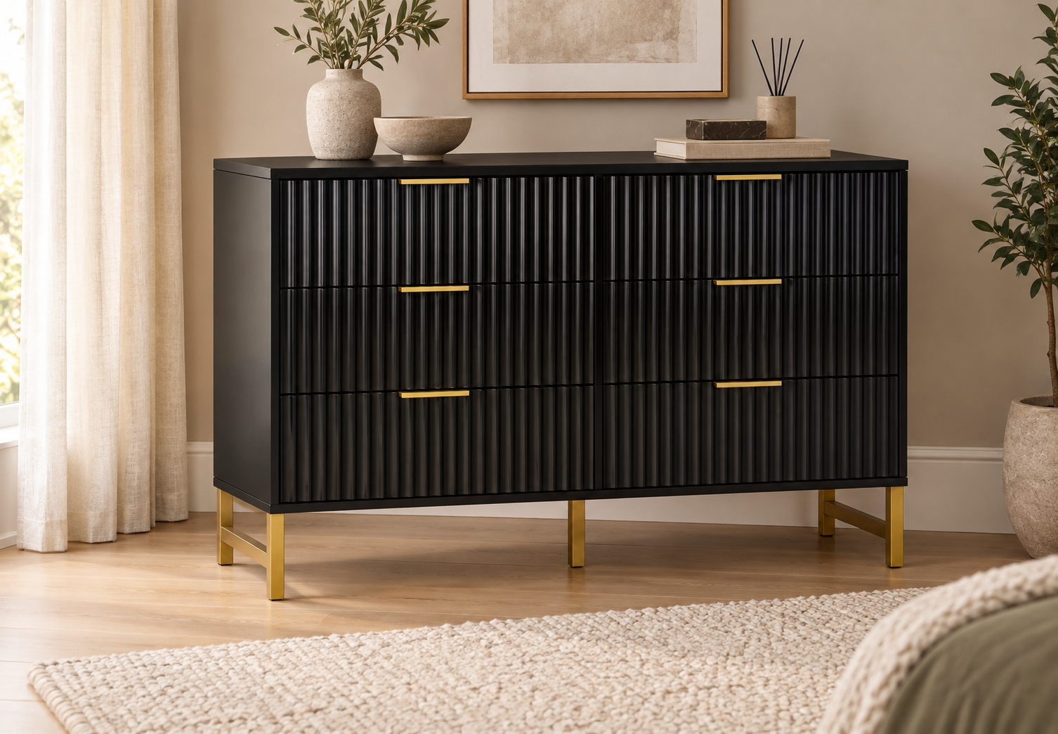Jake-James Black Fluted Bedroom Collection – Double Wardrobe - Image 3