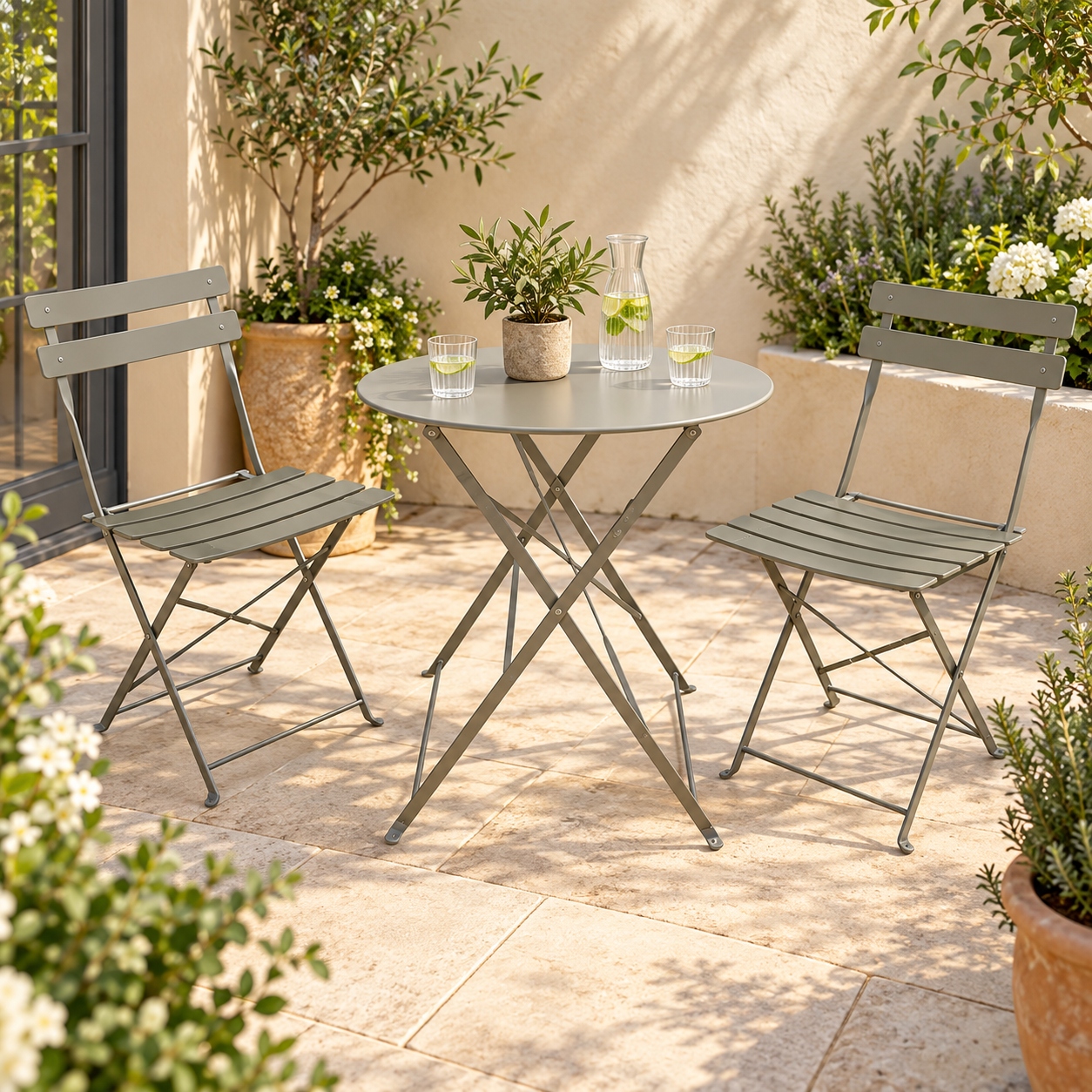 The Sutton-Leach Three-Piece Folding Metal Bistro Set – Grey - Image 8