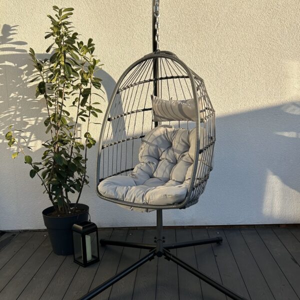 Toby Hanging Egg Chair - Swing Pod Egg Chair - Large with deep Grey Cushions