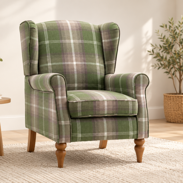 The Freya Wingback Chair – Sage Tartan