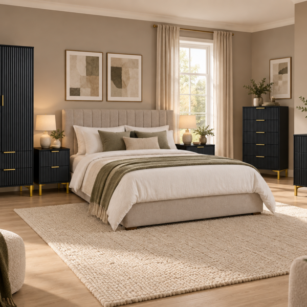 Jake-James Black Fluted Bedroom Collection – Triple Wardrobe