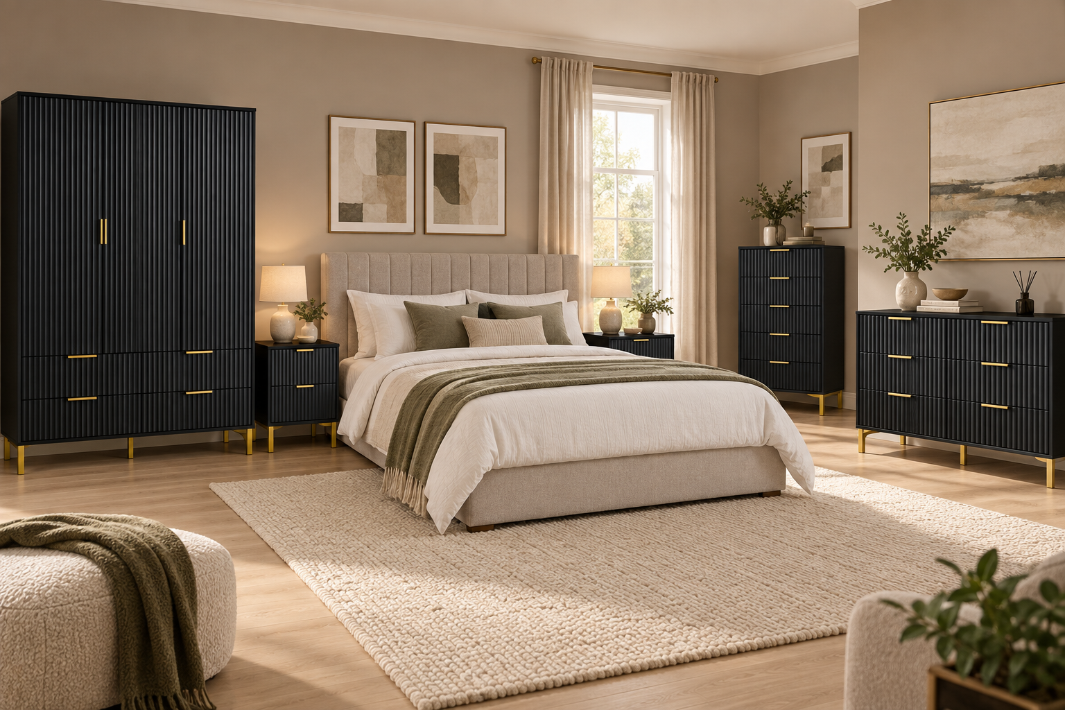 Jake-James Black Fluted Bedroom Collection – Triple Wardrobe