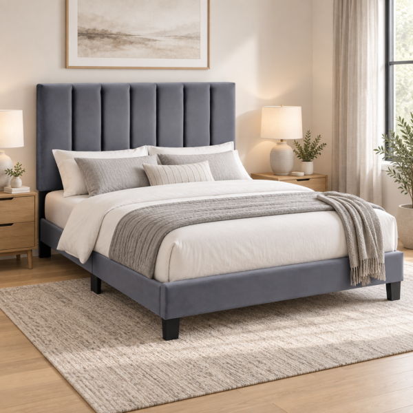 The Modena Grey Adjustable Upholstered Bed – Double
