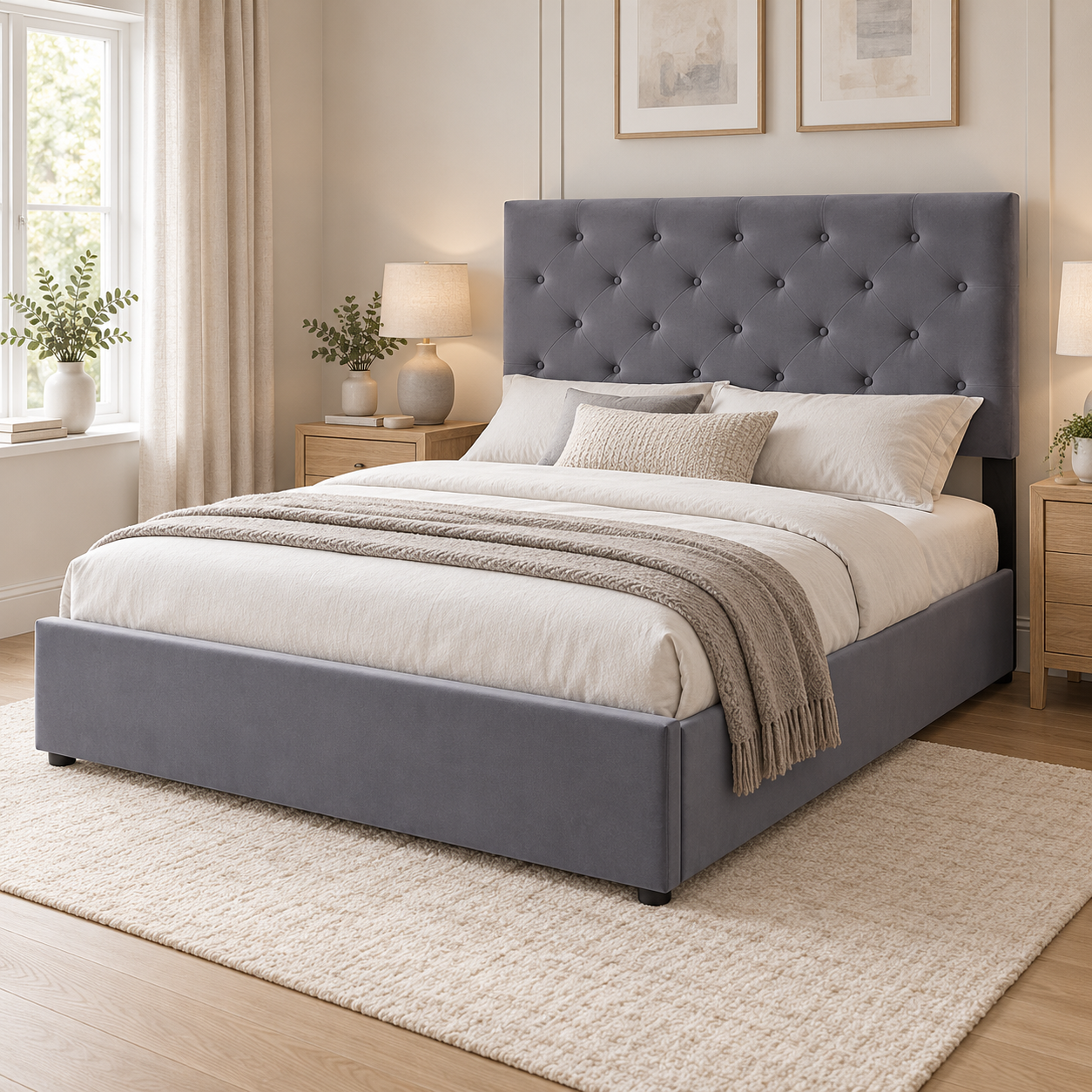 The Siena Grey Velvet Ottoman Storage Bed – King - Image 2