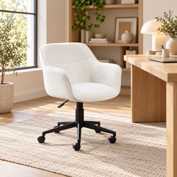 The Chelsea Ivory Bouclé Swivel Office Chair