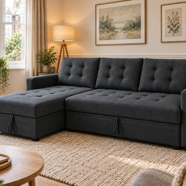 Taylor-May Reversible Corner Sofa Bed with Storage – Dark Grey