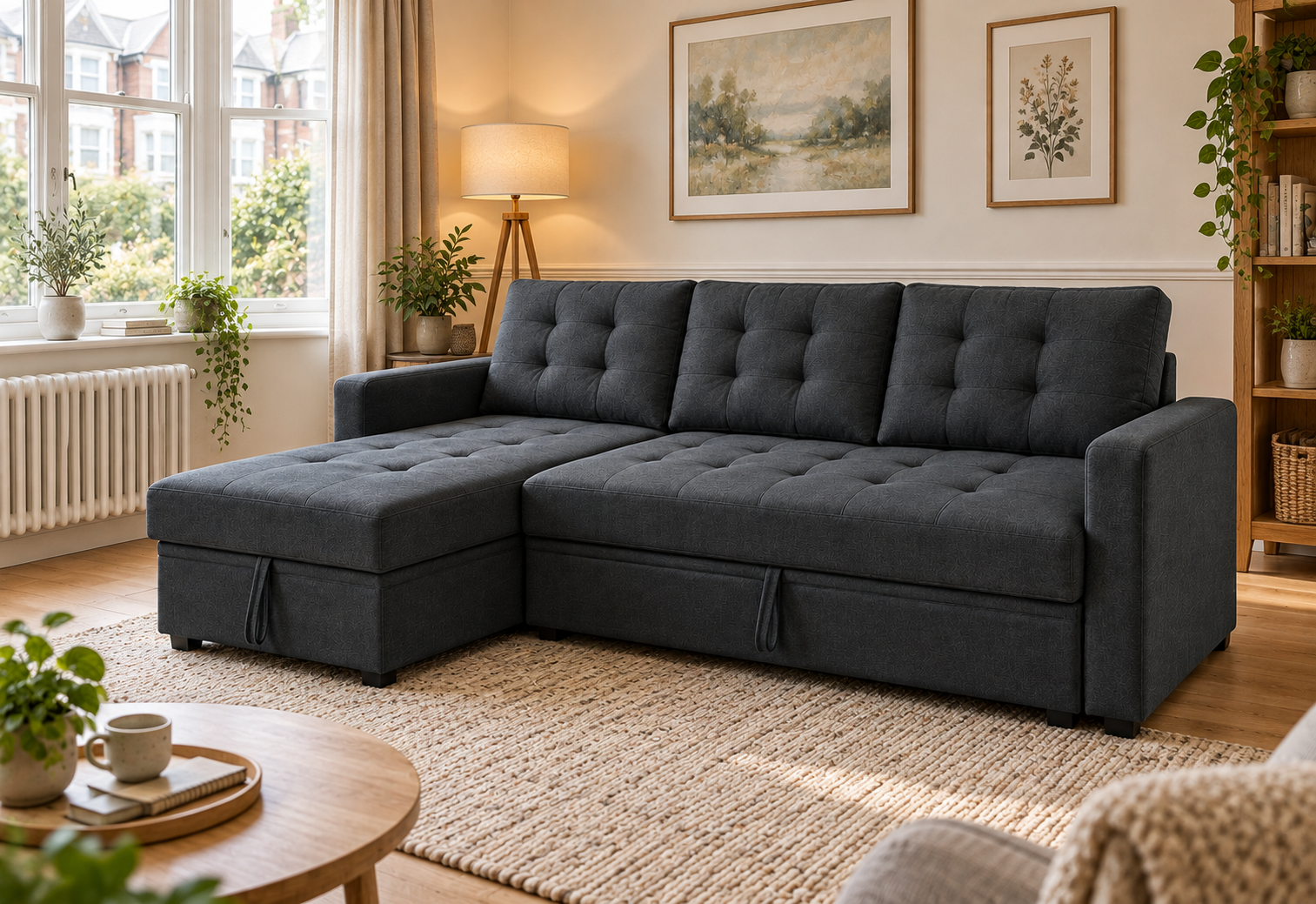 Taylor-May Reversible Corner Sofa Bed with Storage – Dark Grey