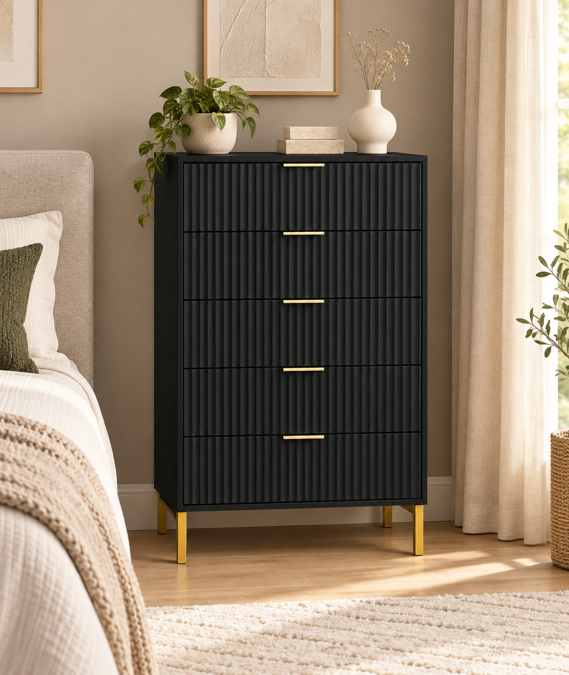 Jake-James Black Fluted Bedroom Collection – Triple Wardrobe - Image 3
