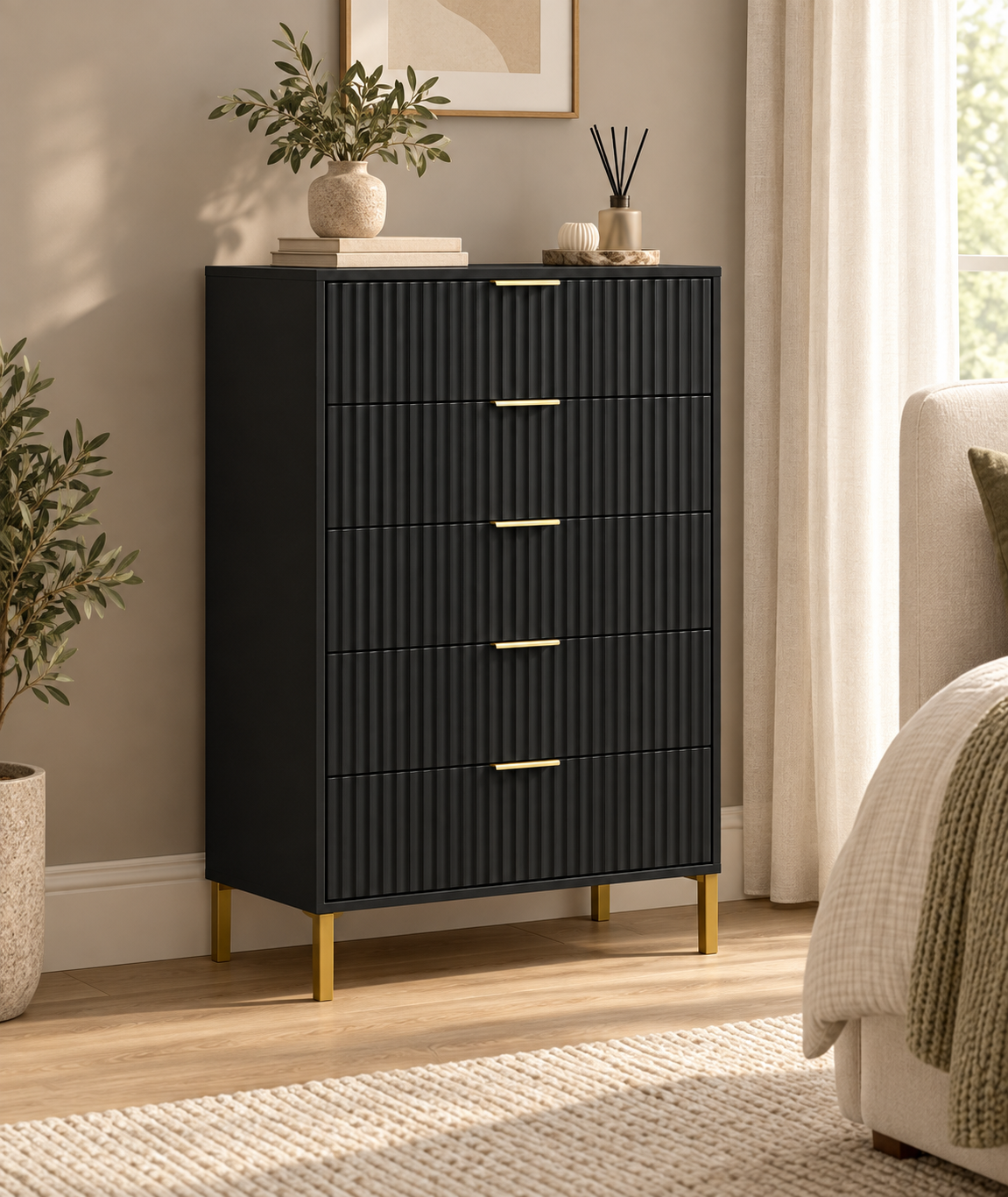 Jake-James Black Fluted Bedroom Collection – Double Wardrobe - Image 4