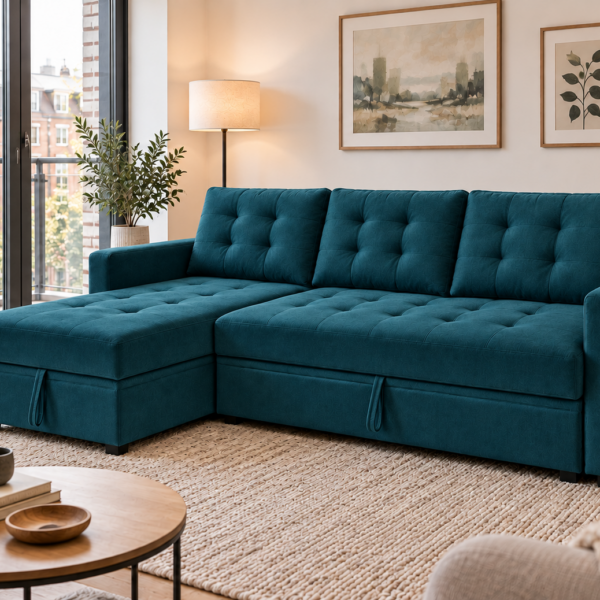 Taylor-May Reversible Corner Sofa Bed with Storage – Deep Teal