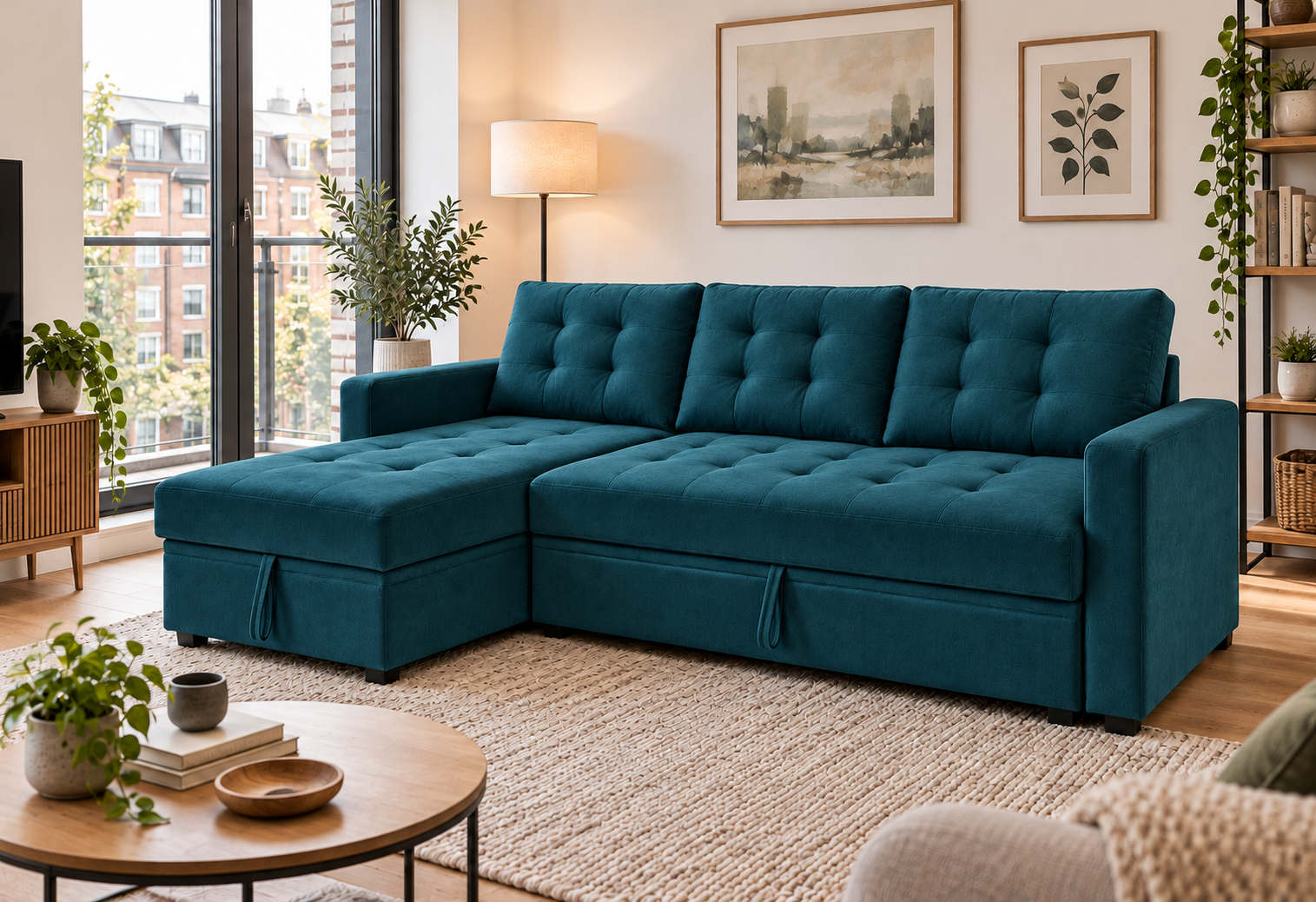 Taylor-May Reversible Corner Sofa Bed with Storage – Deep Teal