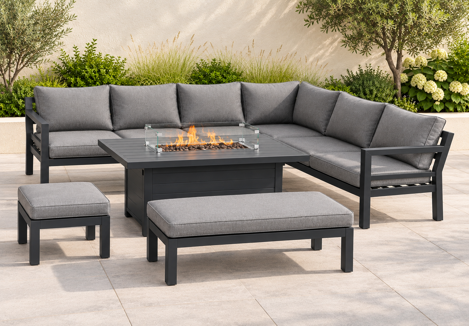 The Thatto Heath Eight-Seater Corner Firepit Garden Set - Image 6