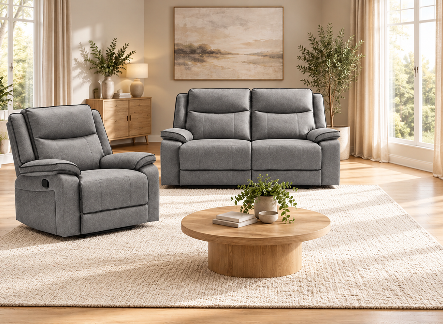 The Tia-Rose Grey Manual Recliner Collection - 2+1