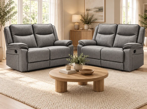 The Tia-Rose Grey Manual Recliner Collection - 2+2