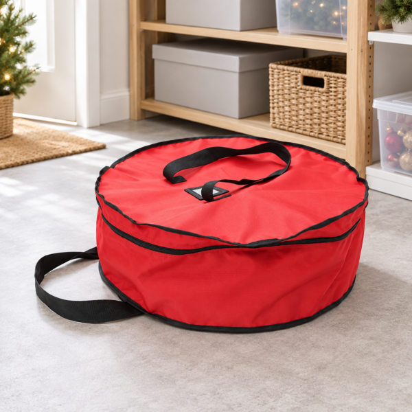 Christmas Xmas Wreath Decoration Zip Up Sack Fabric Storage Bag
